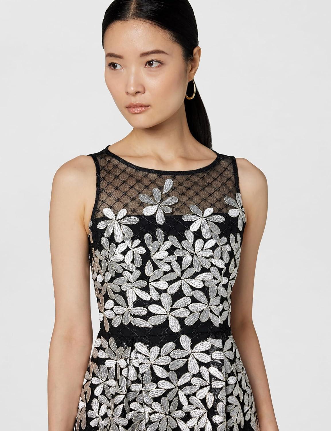 imageAdrianna Papell Womens Embroidered Fit and FlareBlackIvory