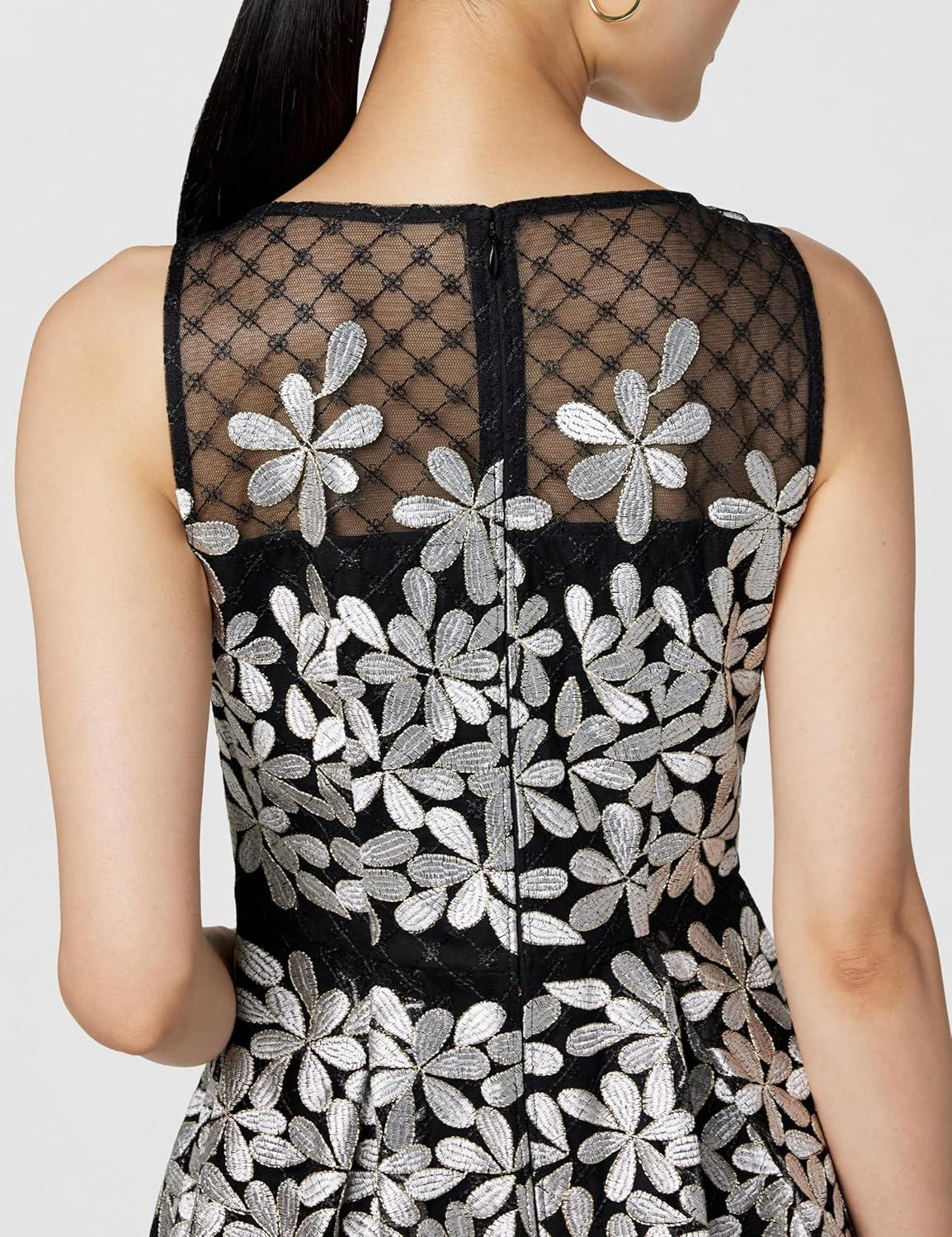 imageAdrianna Papell Womens Embroidered Fit and FlareBlackIvory