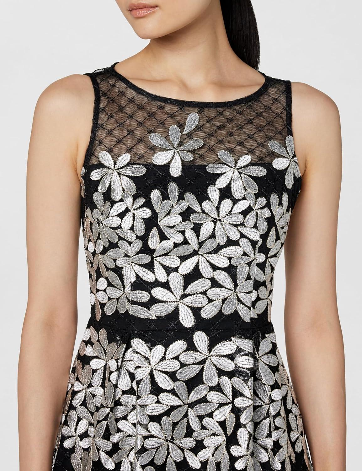 imageAdrianna Papell Womens Embroidered Fit and FlareBlackIvory