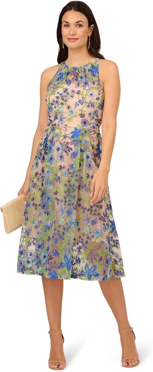 imageAdrianna Papell Womens Embroidered Fit and FlareBlue Multi