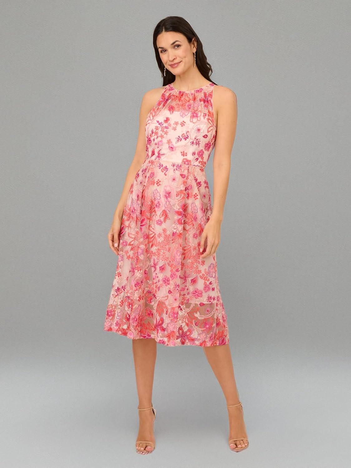 imageAdrianna Papell Womens Embroidered Fit and FlarePink Multi