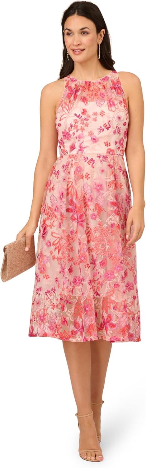imageAdrianna Papell Womens Embroidered Fit and FlarePink Multi