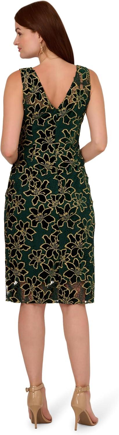 imageAdrianna Papell Womens Floral Metallic Midi DressHunterGold