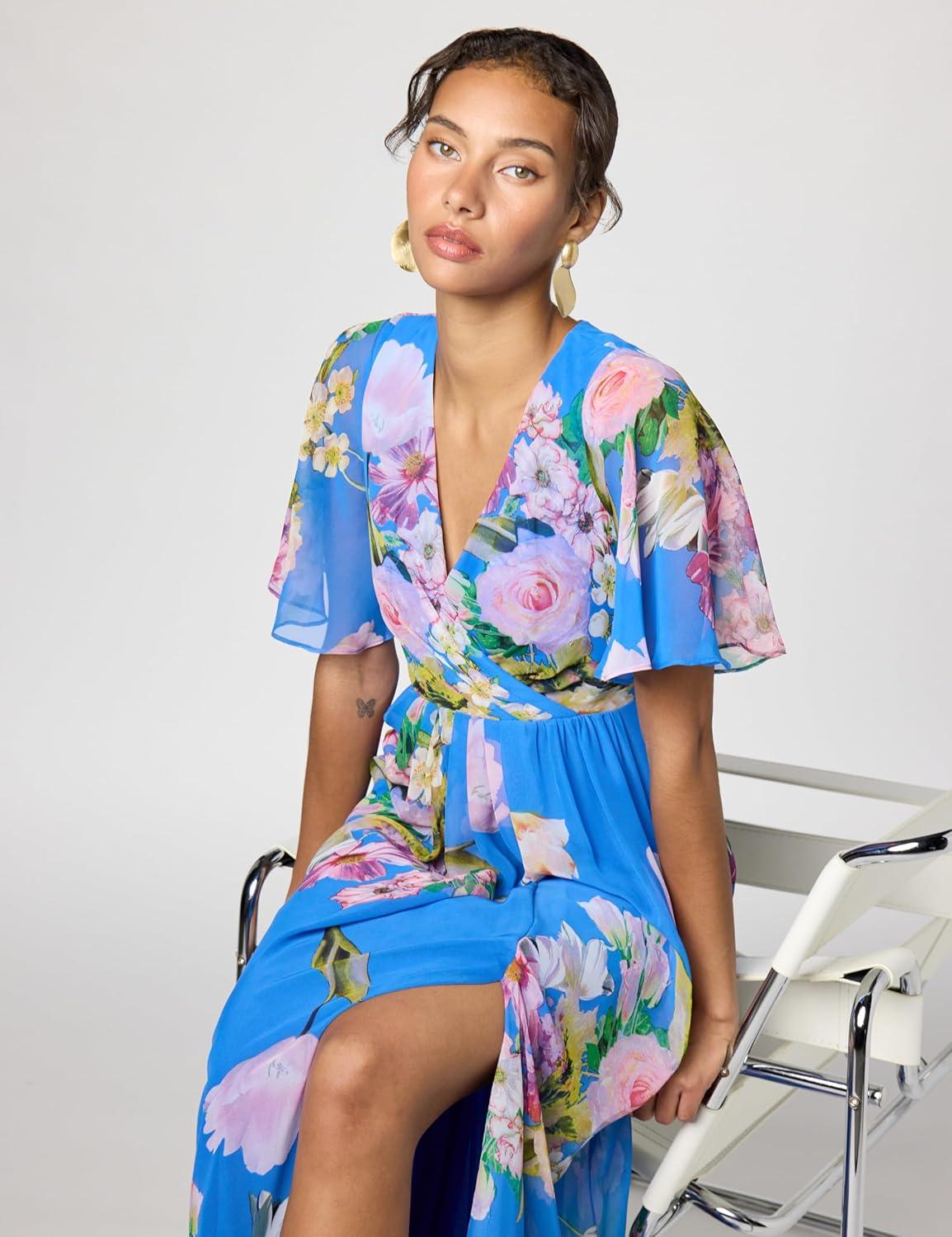 imageAdrianna Papell Womens Floral Printed Chiffon GownOcean Dream