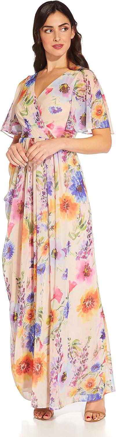 imageAdrianna Papell Womens Floral Printed Chiffon GownPraline Multi