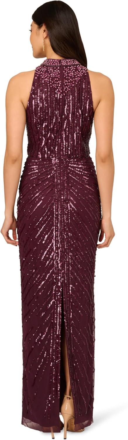 imageAdrianna Papell Womens Halter Bead Drape Long DressDeep Amethyst