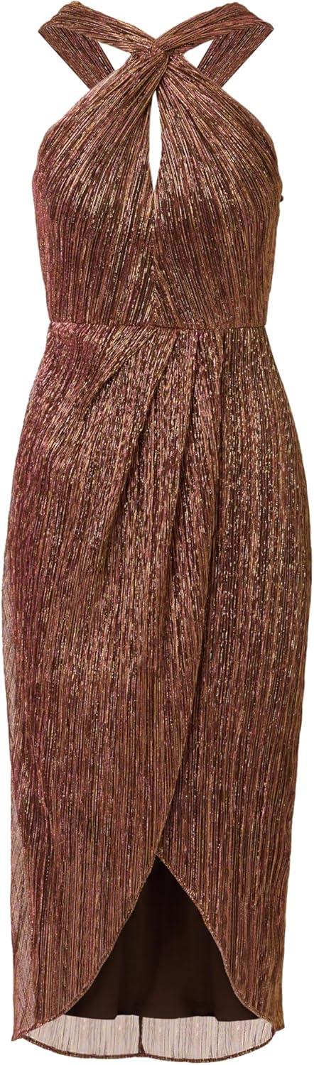 imageAdrianna Papell Womens Halter Crinkle Metallic DressCopper