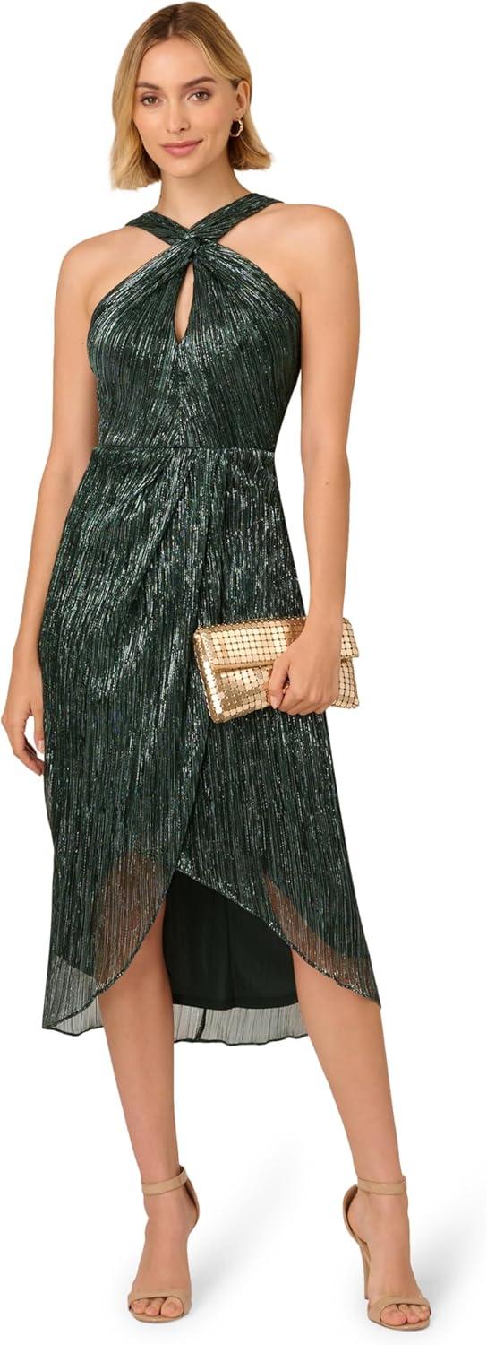imageAdrianna Papell Womens Halter Crinkle Metallic DressGreen Pine
