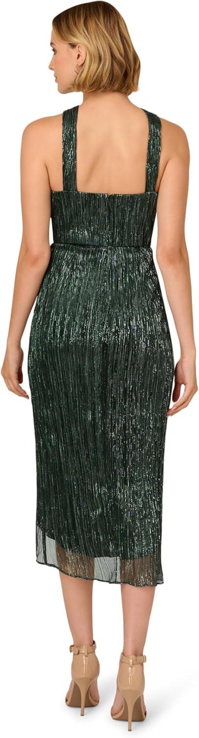 imageAdrianna Papell Womens Halter Crinkle Metallic DressGreen Pine