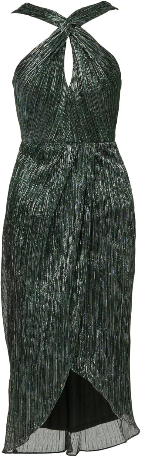 imageAdrianna Papell Womens Halter Crinkle Metallic DressGreen Pine