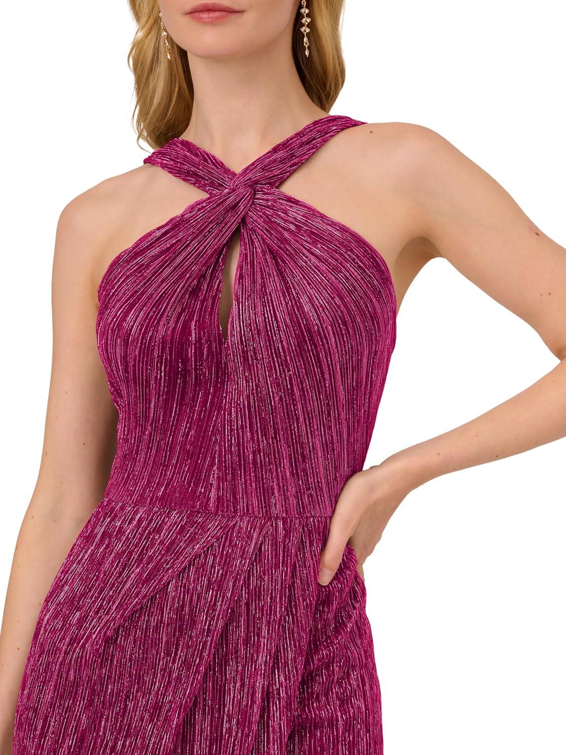 imageAdrianna Papell Womens Halter Crinkle Metallic DressMagenta