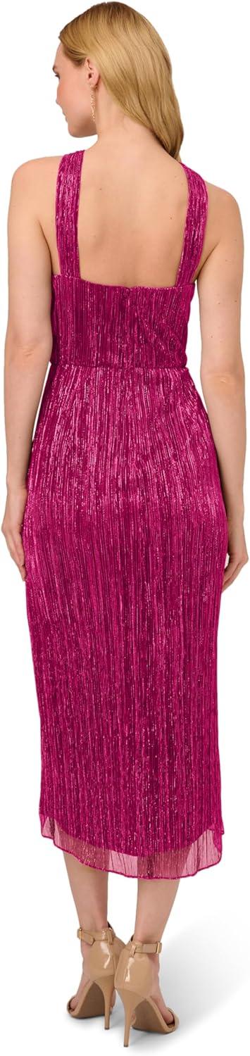 imageAdrianna Papell Womens Halter Crinkle Metallic DressMagenta