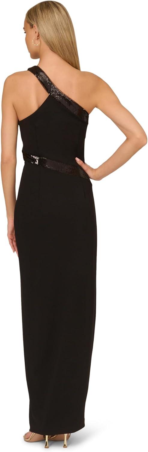 imageAdrianna Papell Womens Knit Crepe One Shoulder GownBlack