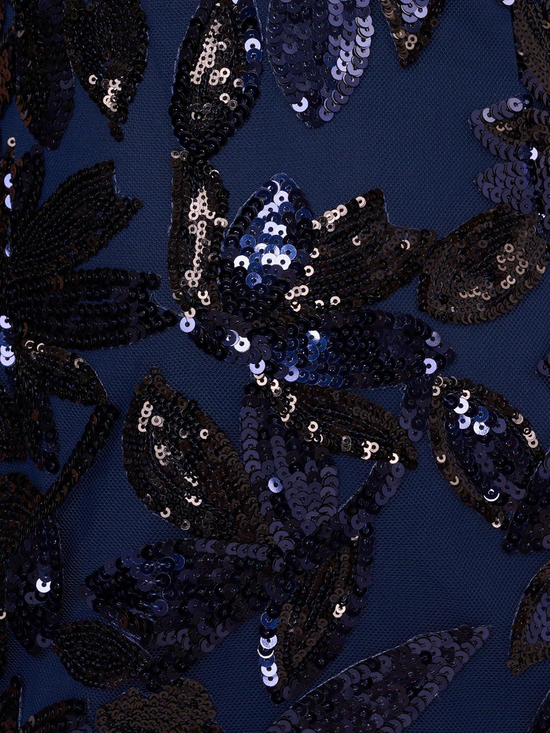 imageAdrianna Papell Womens Leaf Sequin Maxi DressNavyBlack