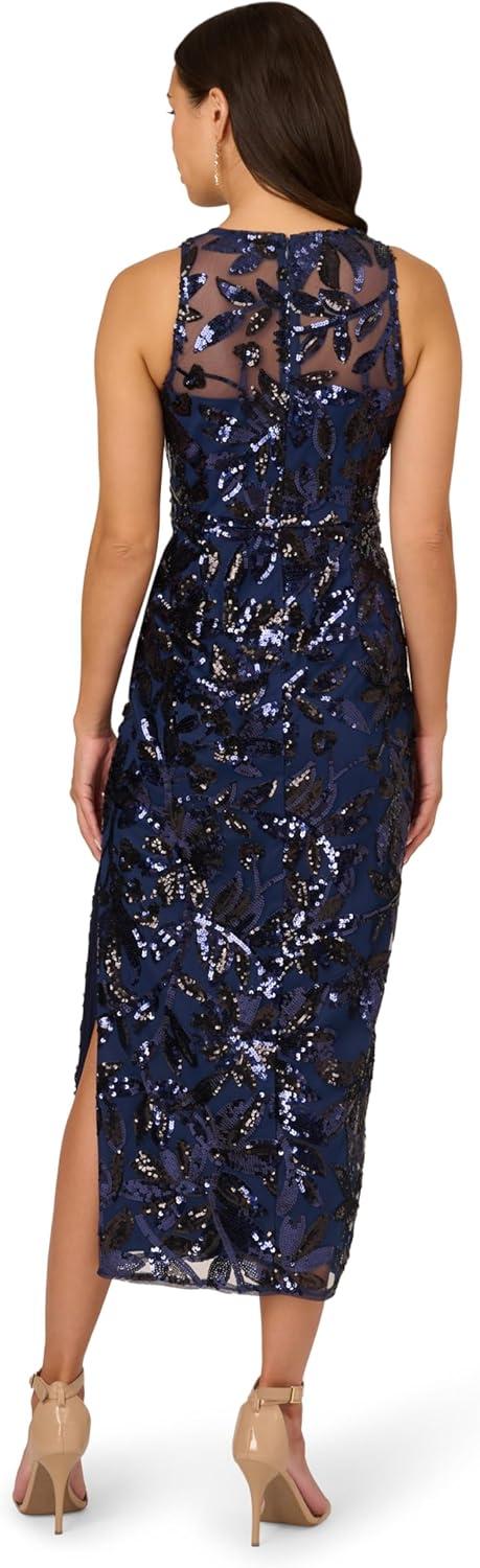 imageAdrianna Papell Womens Leaf Sequin Maxi DressNavyBlack