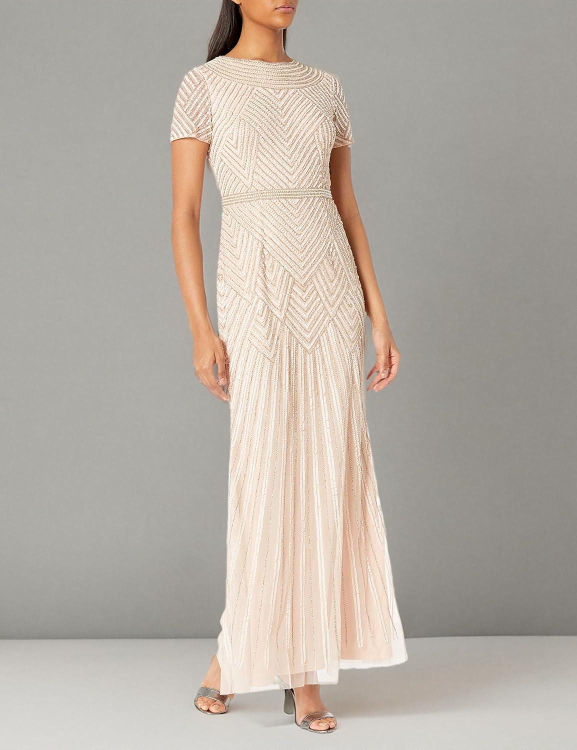imageAdrianna Papell Womens Long Beaded DressChampagne Sand
