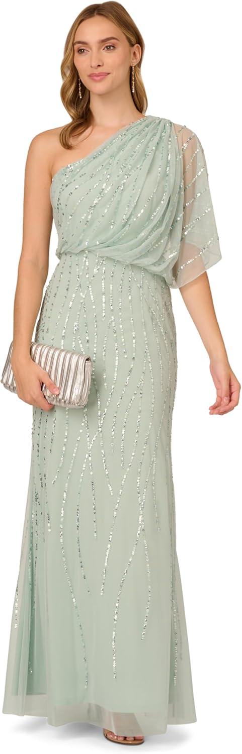 imageAdrianna Papell Womens Long Beaded DressIcy Sage