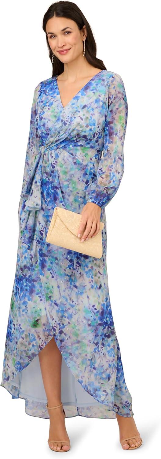 imageAdrianna Papell Womens Long Printed GownBlue Multi