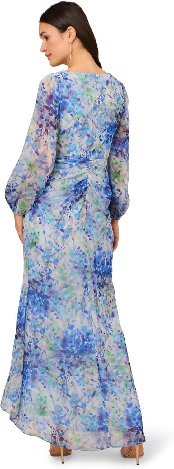 imageAdrianna Papell Womens Long Printed GownBlue Multi