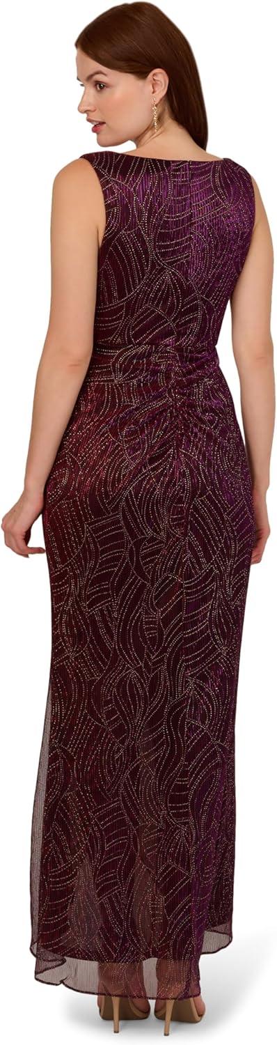 imageAdrianna Papell Womens Metallic Mesh Cascade GownSpecial Occasion DressBurgundyGold