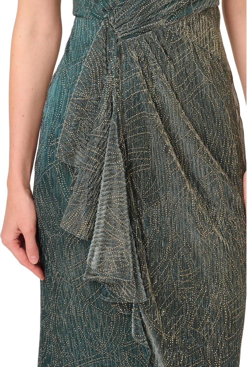 imageAdrianna Papell Womens Metallic Mesh Cascade GownSpecial Occasion DressEvergreen