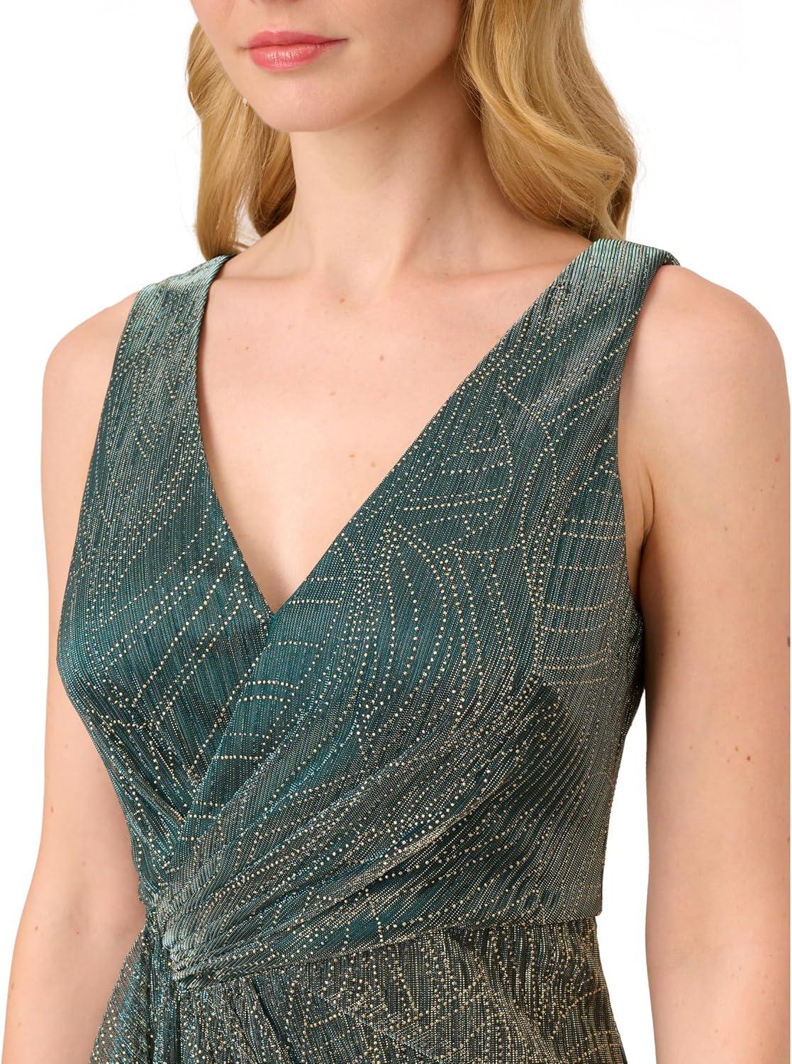 imageAdrianna Papell Womens Metallic Mesh Cascade GownSpecial Occasion DressEvergreen