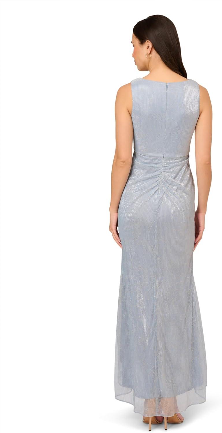 imageAdrianna Papell Womens Metallic Mesh Cascade GownSpecial Occasion DressSky Blue