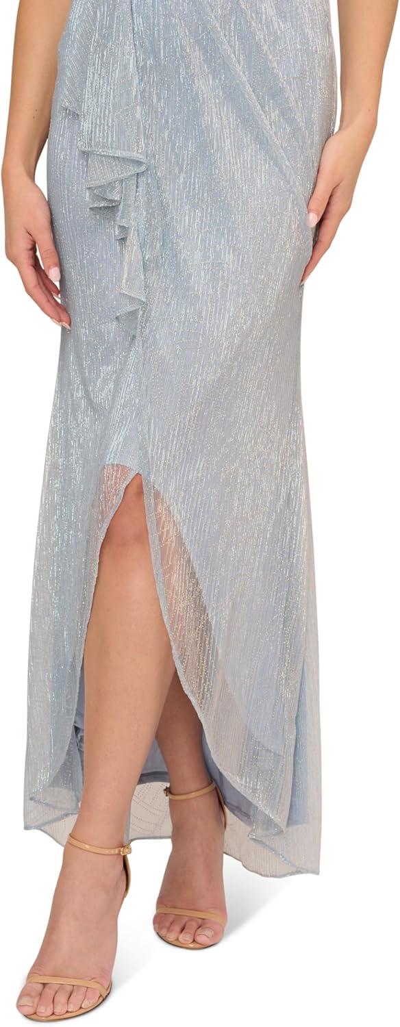 imageAdrianna Papell Womens Metallic Mesh Cascade GownSpecial Occasion DressSky Blue