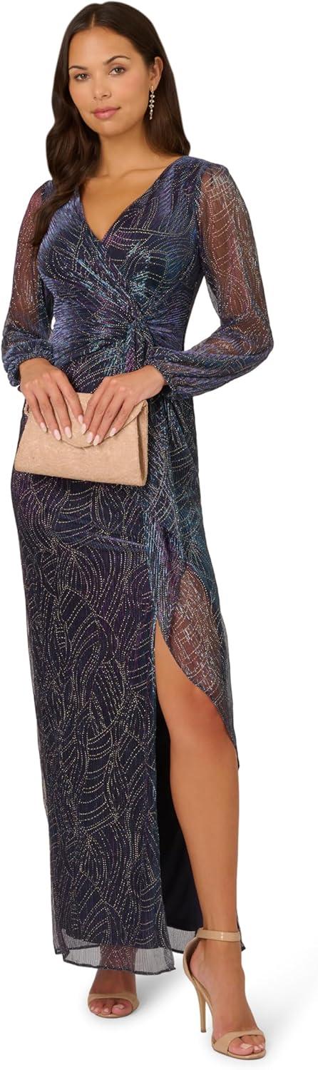 imageAdrianna Papell Womens Metallic Mesh GownGoldBlue