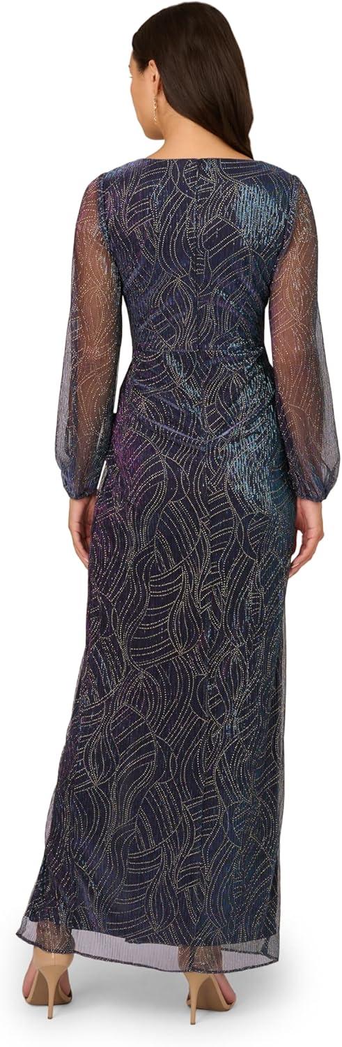 imageAdrianna Papell Womens Metallic Mesh GownGoldBlue