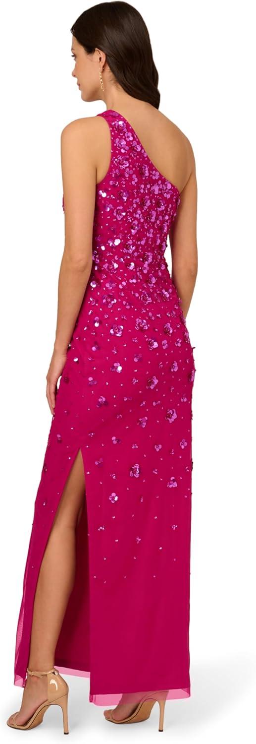 imageAdrianna Papell Womens ONE Shoulder Beaded Gown Hot Orchid US 10