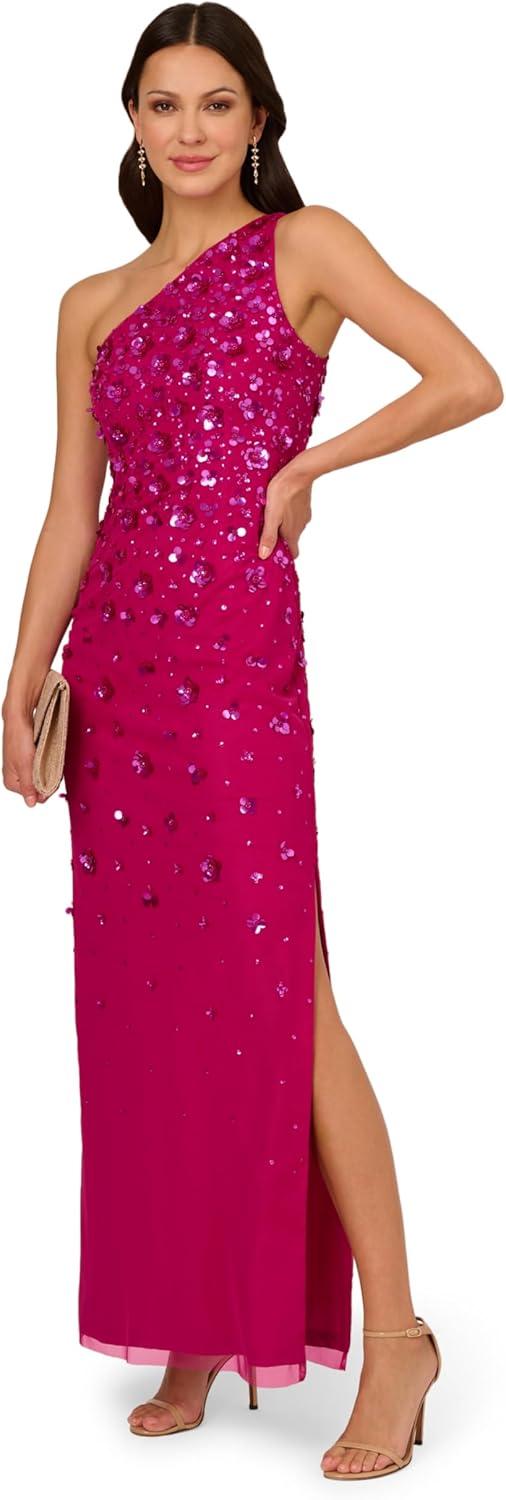 imageAdrianna Papell Womens ONE Shoulder Beaded Gown Hot Orchid US 10