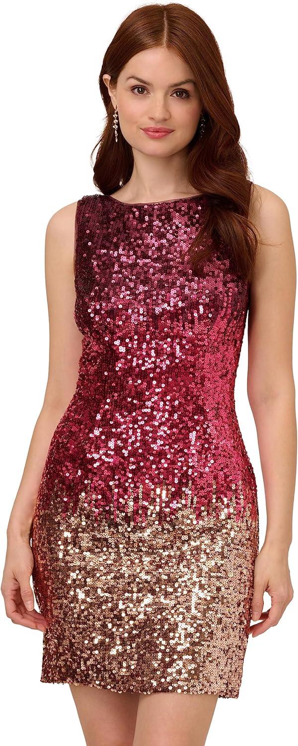 imageAdrianna Papell Womens Ombre Sequin Sheath DressCassis