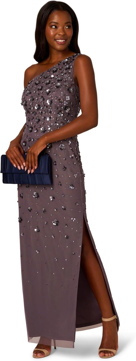 imageAdrianna Papell Womens One Shoulder Bead Long DressMoonscape