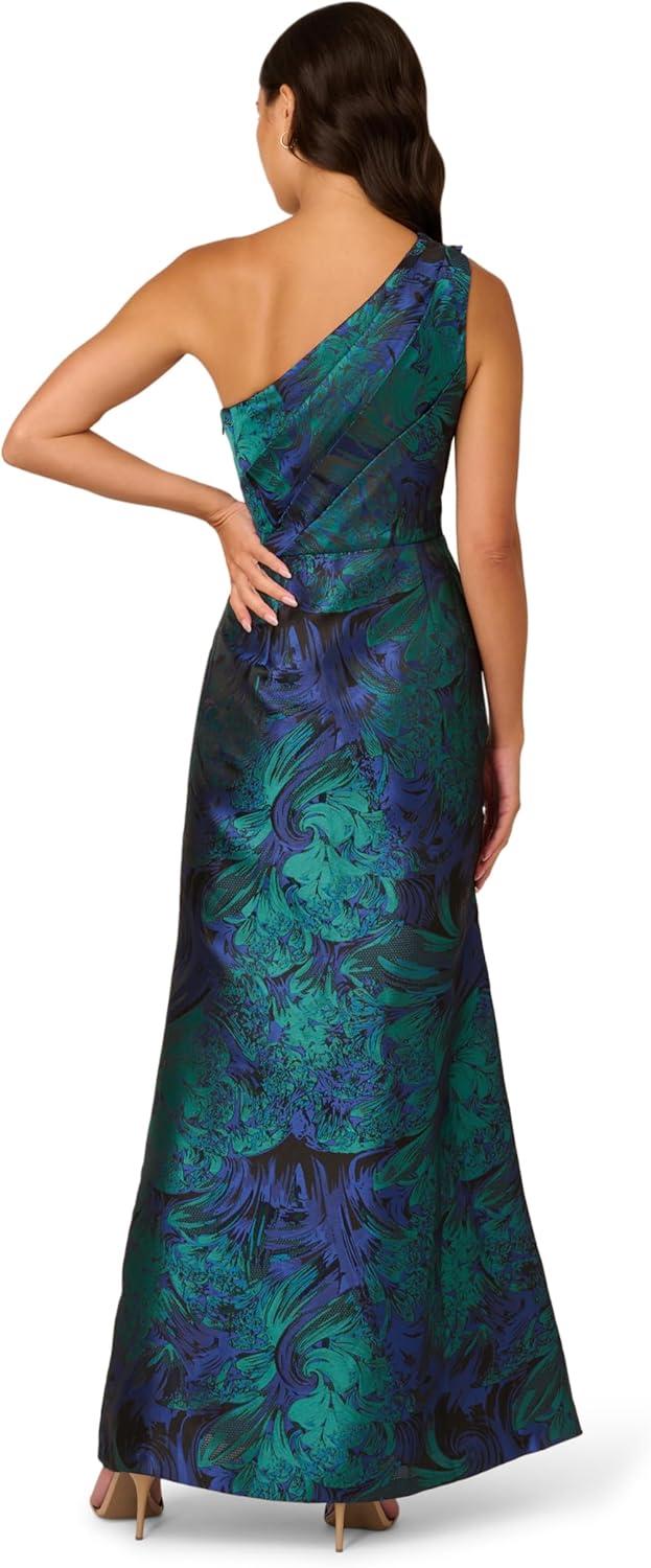 imageAdrianna Papell Womens One Shoulder Jacquard GownCobaltTeal