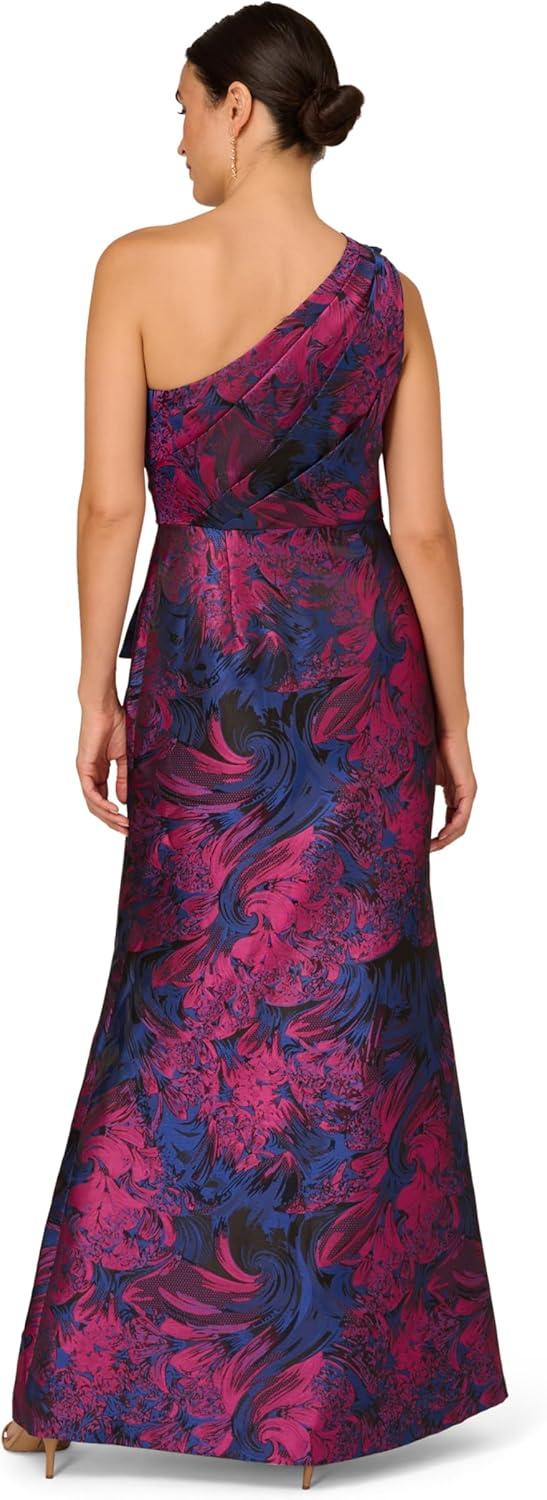 imageAdrianna Papell Womens One Shoulder Jacquard GownNavyOrchid