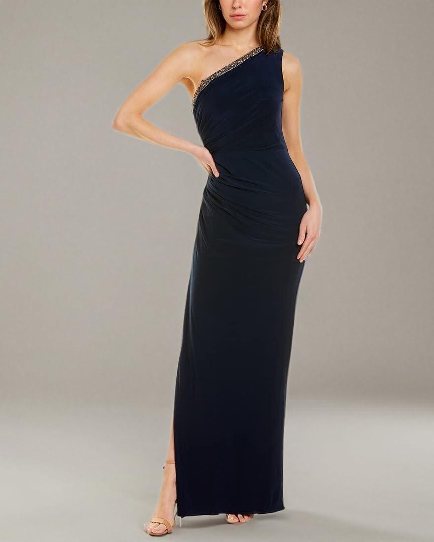 imageAdrianna Papell Womens One Shoulder Jersey GownMidnight