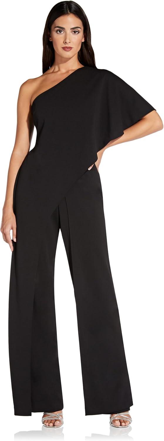 imageAdrianna Papell Womens PlusSize One Shoulder Crepe Melania Jumpsuit PlusBlack