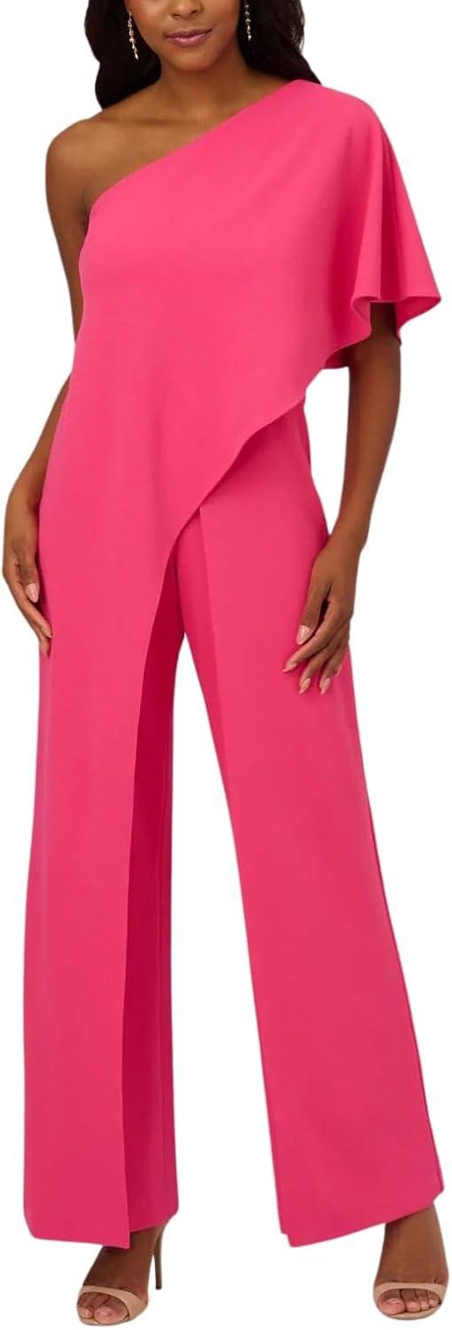 imageAdrianna Papell Womens PlusSize One Shoulder Crepe Melania Jumpsuit PlusIvory