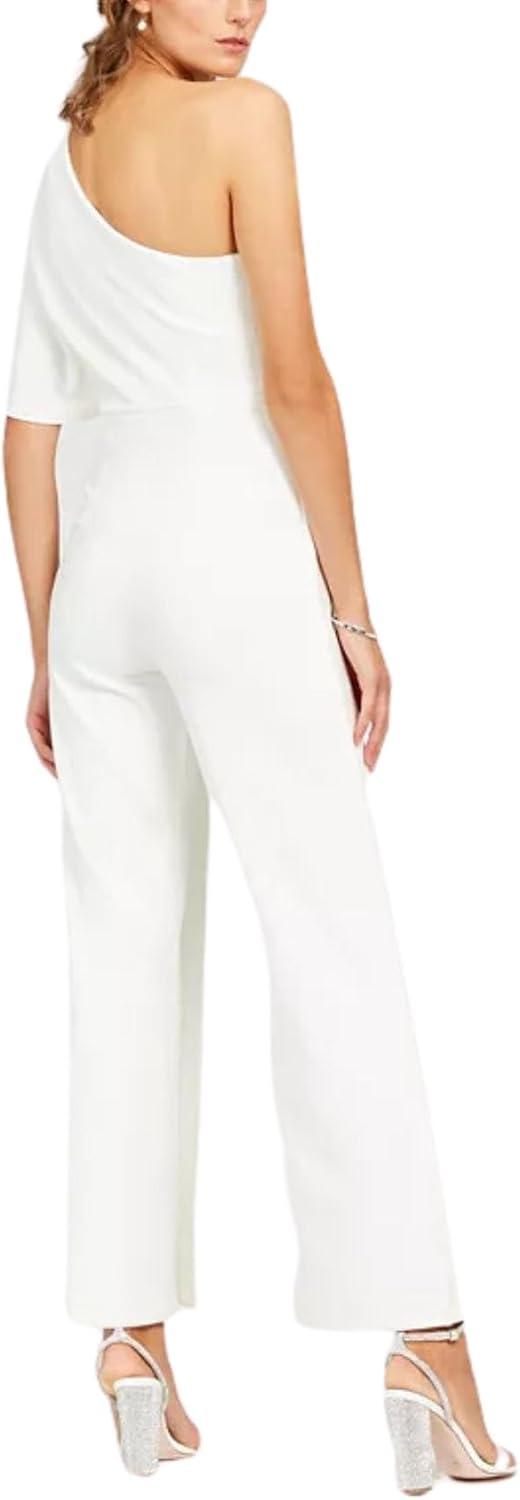 imageAdrianna Papell Womens PlusSize One Shoulder Crepe Melania Jumpsuit PlusIvory