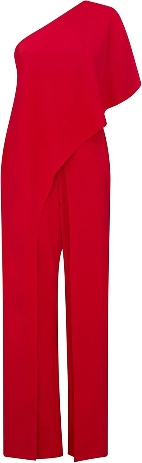 imageAdrianna Papell Womens PlusSize One Shoulder Crepe Melania Jumpsuit PlusRed