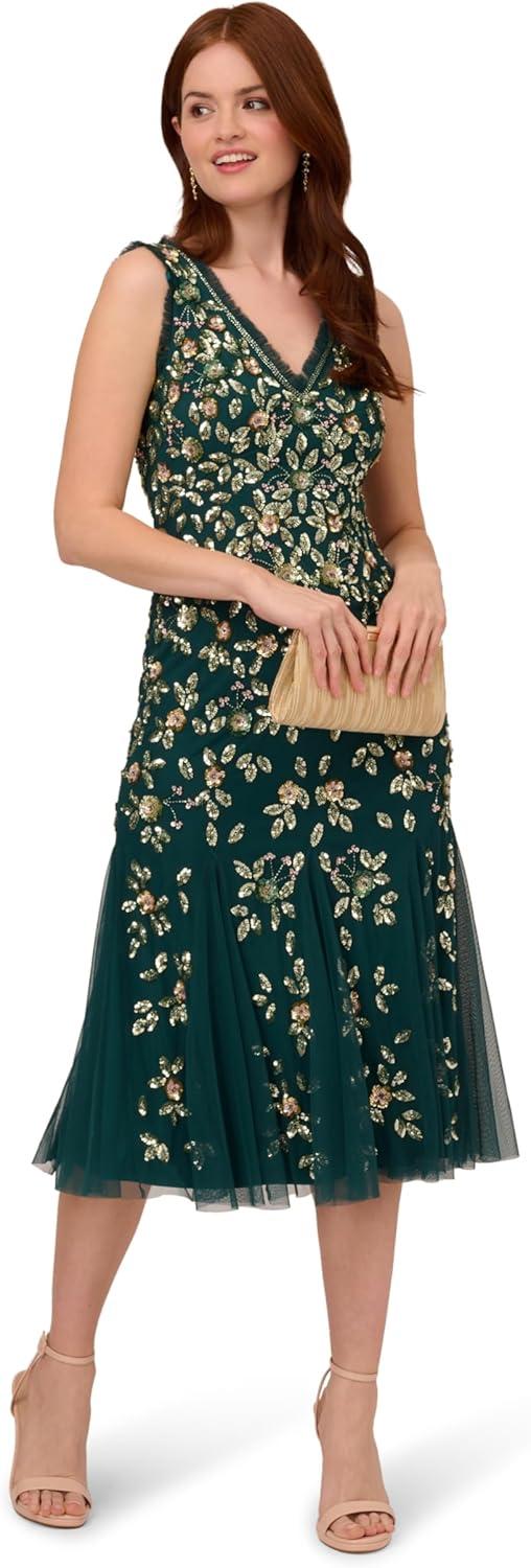 imageAdrianna Papell Womens Ruffle Bead DressGem Green