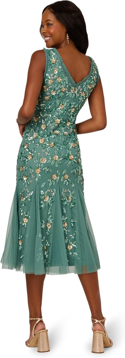 imageAdrianna Papell Womens Ruffle Bead DressGreen Slate