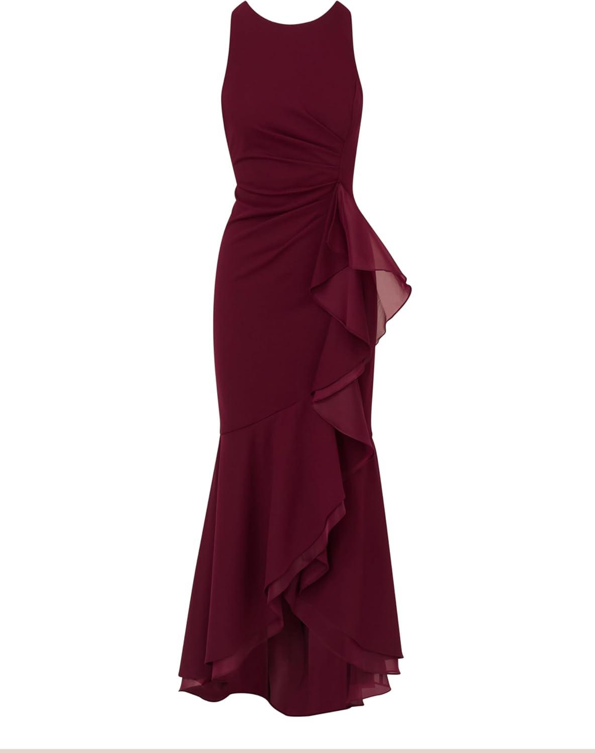 imageAdrianna Papell Womens Ruffle Crepe Halter GownCabernet