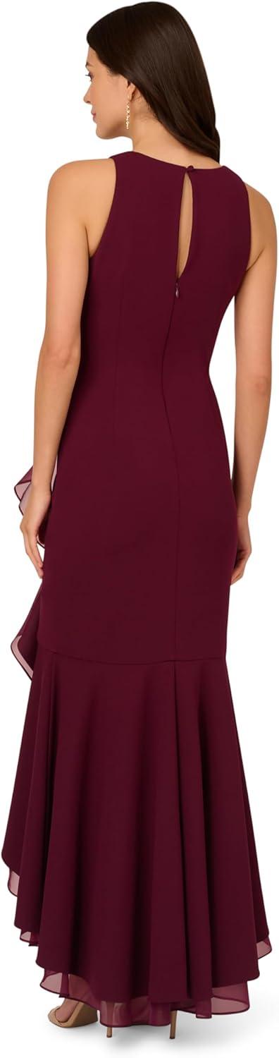 imageAdrianna Papell Womens Ruffle Crepe Halter GownCabernet