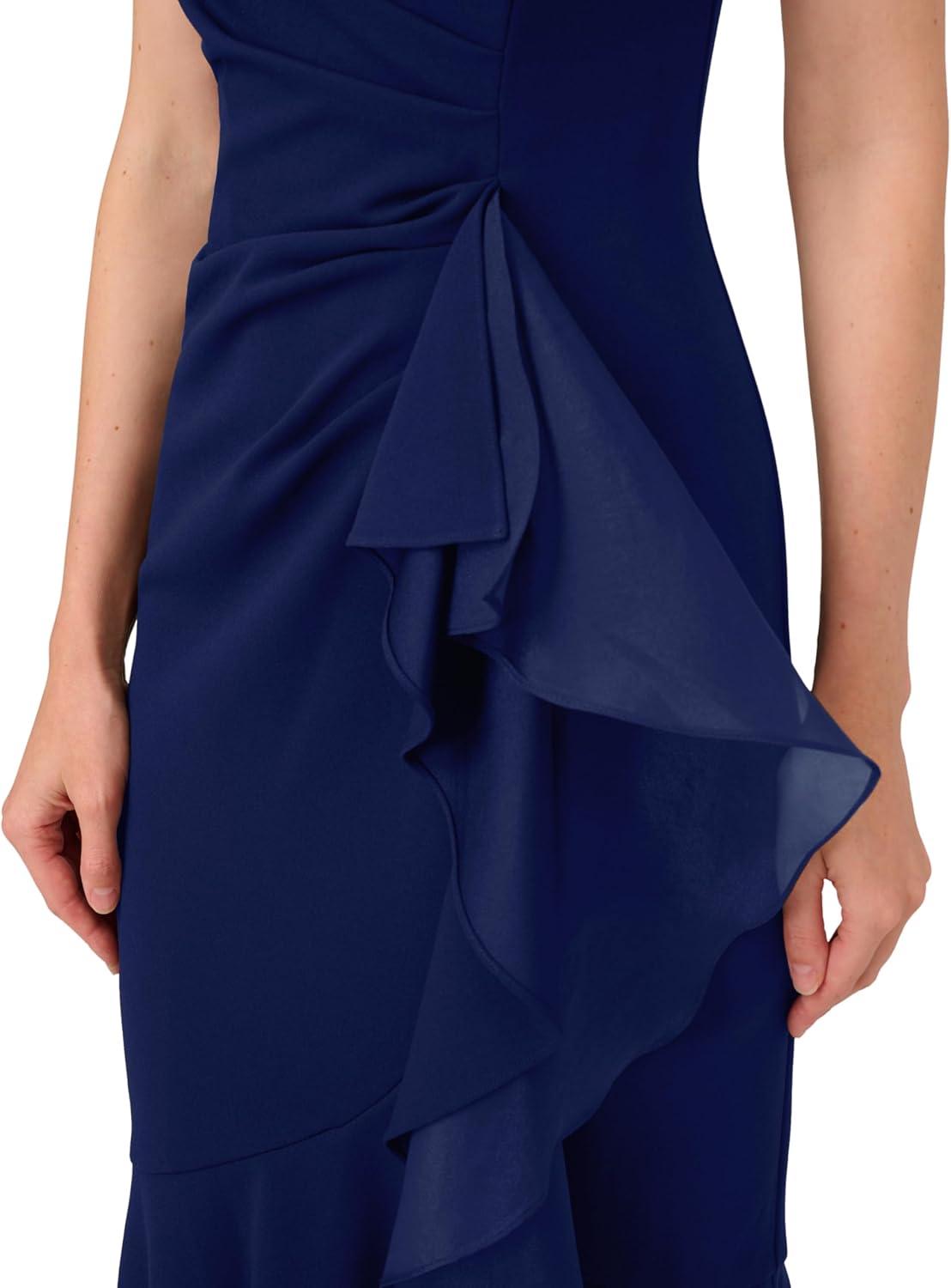 imageAdrianna Papell Womens Ruffle Crepe Halter GownNavy Sateen