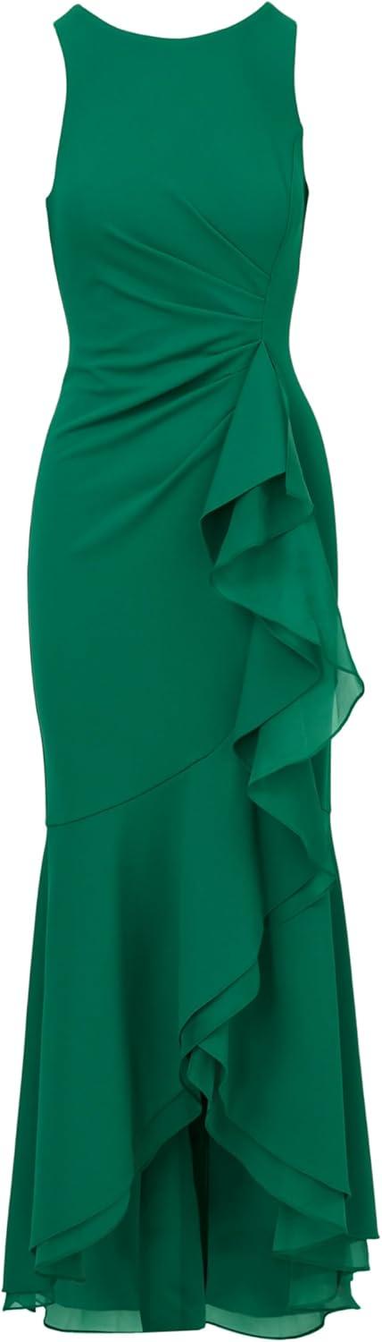 imageAdrianna Papell Womens Ruffle Crepe Halter GownRadiant Emerald