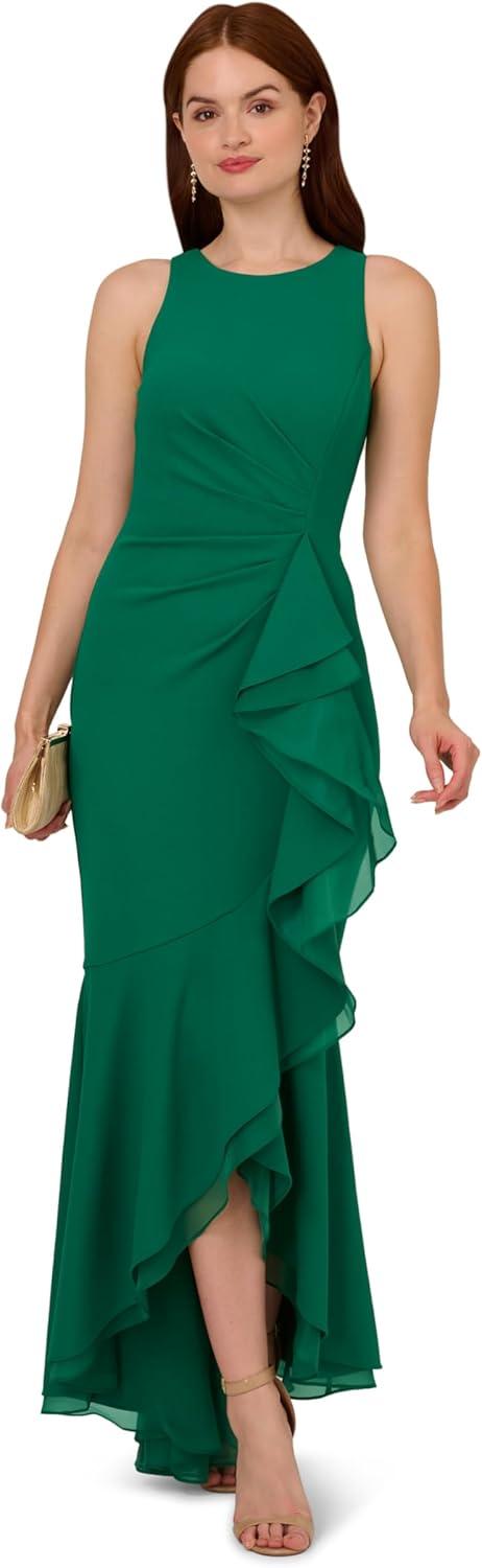 imageAdrianna Papell Womens Ruffle Crepe Halter GownRadiant Emerald