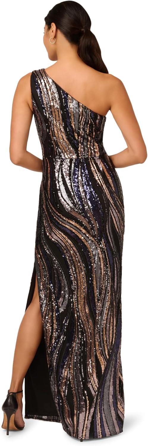 imageAdrianna Papell Womens Sequin One Shoulder GownBlack Multi