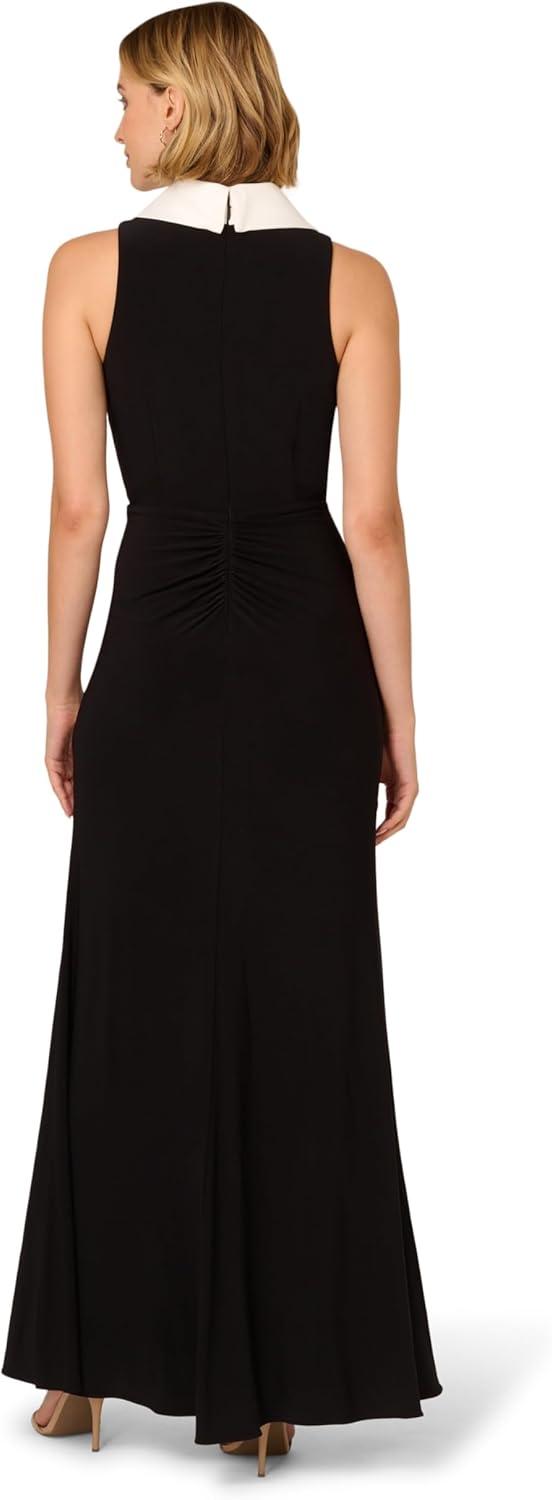 imageAdrianna Papell Womens Shawl Collar Jersey GownBlackIvory